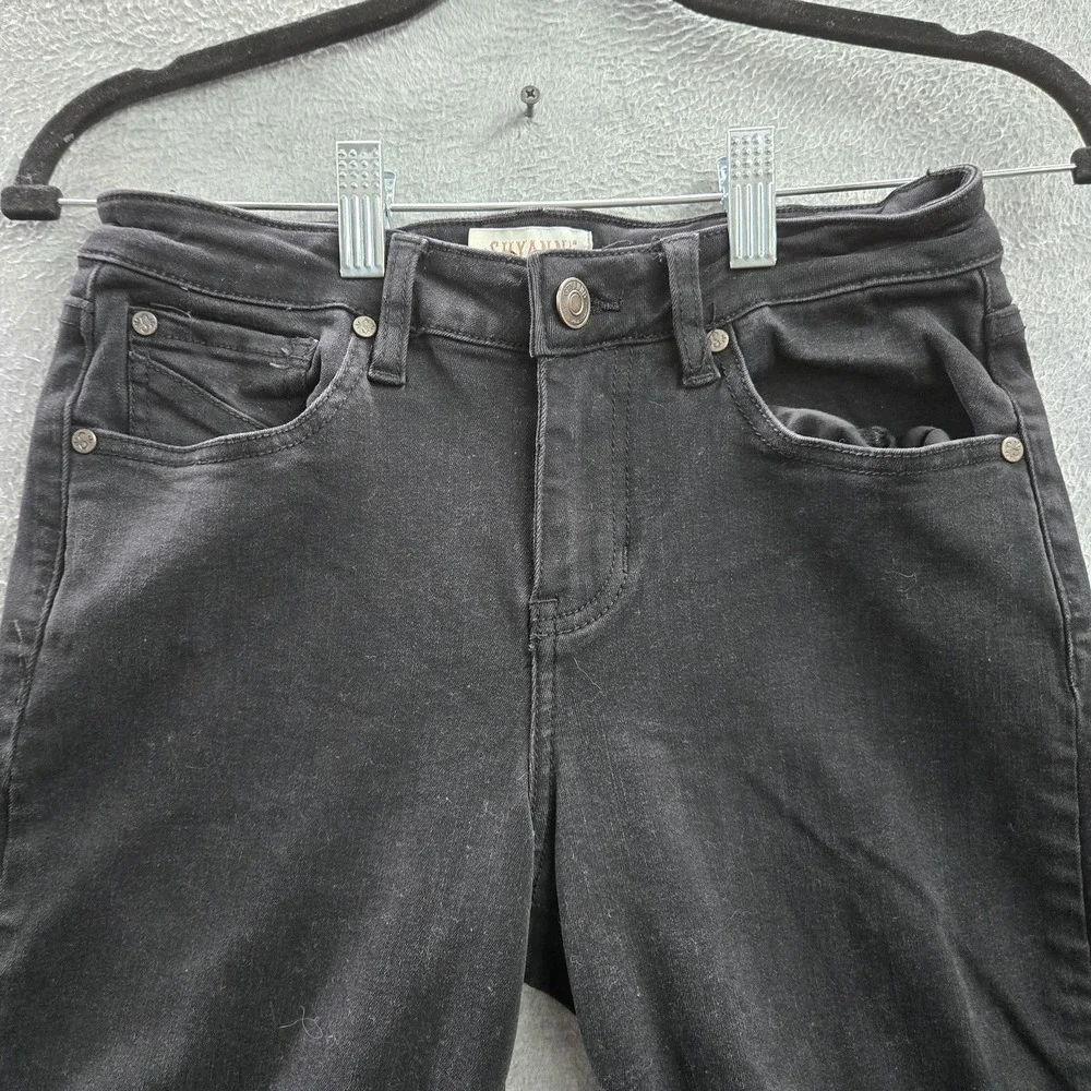 Shyanne Women Jeans 27‎ SHORT Black Denim Flared Distressed Indie Sleaze Frayed